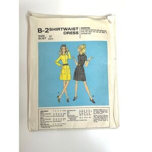 McCall's Shirtwaist Dress Pattern Women Size 10 White Mod B-2 Vintage 1970